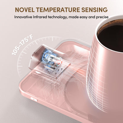 Coffee Mug Warmer Set, Temperature Control Smart Heated Mug for Desk, Electric Coffee Warmer with Auto Shut Off & Real-Time Temp Display, Gifts for Men Women, 15oz, Beige