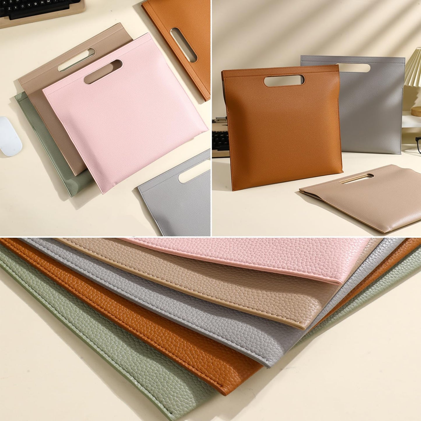 Premium PU Leather Waterproof File Folder & File Jackets & File Pockets Easy to Clean Document Organizer, Multi-Color Options, 13.34x12.56in, Ideal for Students & Professionals(Brown)