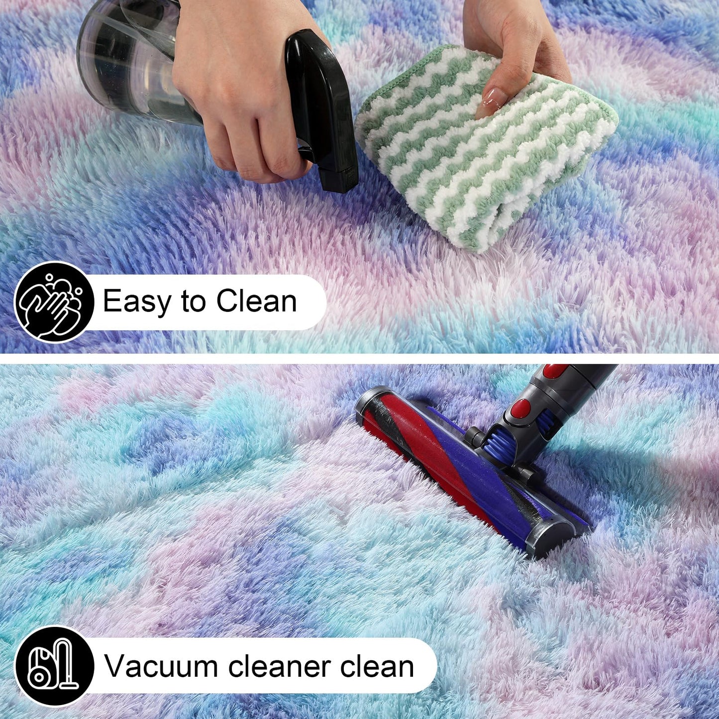 Ehayx 2x3 Rugs for Bedroom, Fluffy Area Rugs for Living Room, Small Fuzzy Shag Soft Carpet with 4 Non-Slip Adhesive Strips for Kids Boys and Girls Nursery Dorm Room Home Decor (2ft X 3ft, Rainbow)