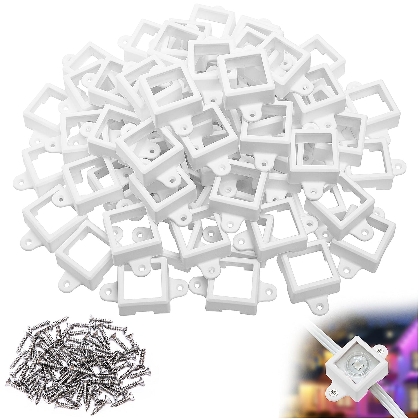 Shupakul 80 Pcs H705 LED Light Mounting Bracket Clip,Waterproof H705 LED Lights Mount Set with 160 Screws,Screw Mounting White Square Light Brackets for Outdoor Installation