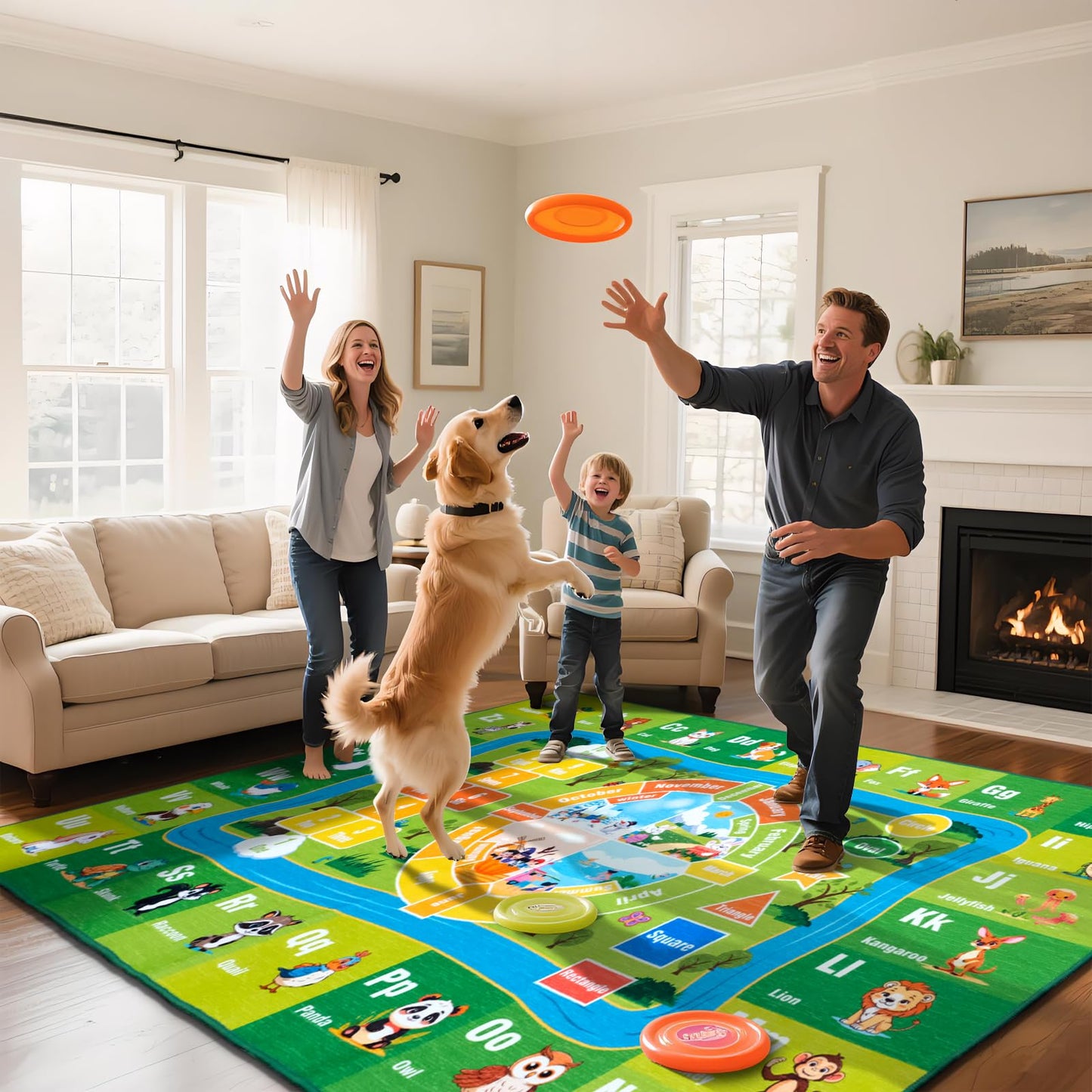 junhejiamei 8'x 10' ABC Rug, Kids Rugs for Playroom Classroom Bedroom, Educational Learning Play Mat with Alphabet Animals Numbers & Shapes (8x10 Feet)