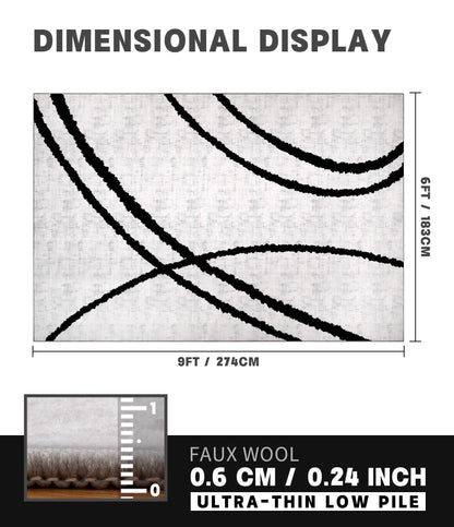 YIHOUSE Modern Area Rugs 6x9, Washable Black and White Rug, Thin Abstract Geometric Minimalist Striped Rug, Black Rugs for Living Room,Bedroom,Kitchen,Dining Room,Office