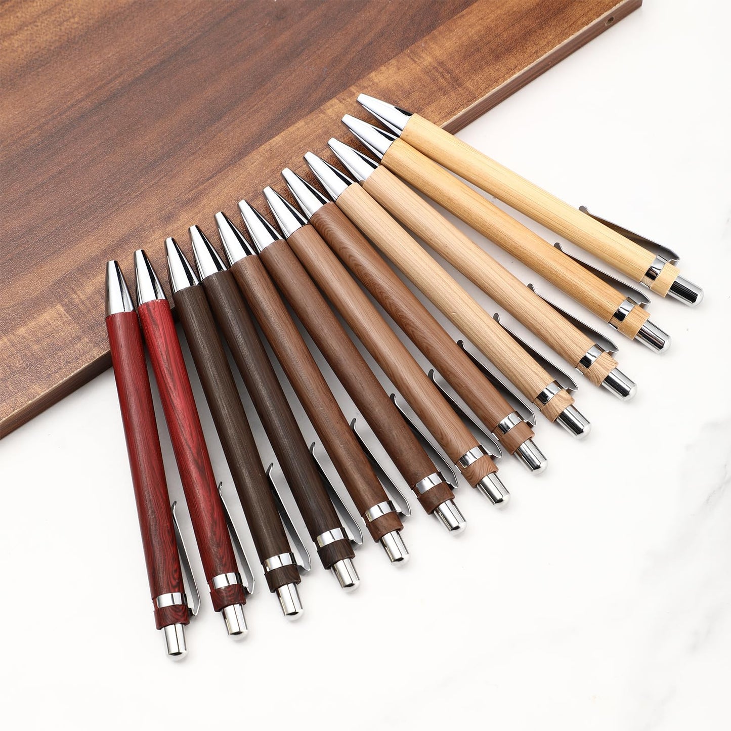 Sayglossy 12 Pcs Bamboo Pens Employee Appreciation Gifts Engraving Wooden Ballpoint Pens Must Have for Writing Office Staff Coworkers(Elegant Color)