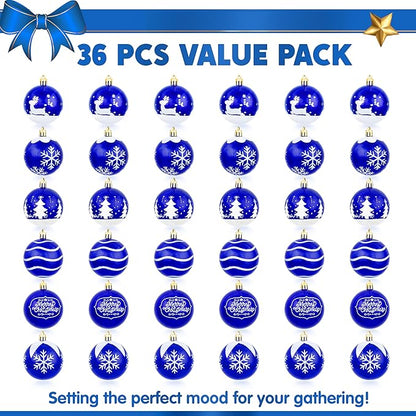 Joiedomi 36 Pcs Blue Christmas Ball Ornaments Set, 2.3" Delicate Painting & Glittering Christmas Tree Ornaments, Shatterproof Xmas Hanging Indoor Decoration for Tree Wreath Holidays Party Supplie
