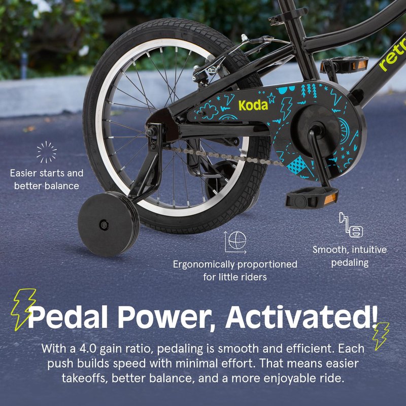 Retrospec Koda Plus Kids Bike for Boys & Girls Ages 4-6 Years - 16" Children's Bicycle, Adjustable Seat & Handlebars, Removable Training Wheels, Front Hand Brakes, Rear Coaster Brake & Safety Bell
