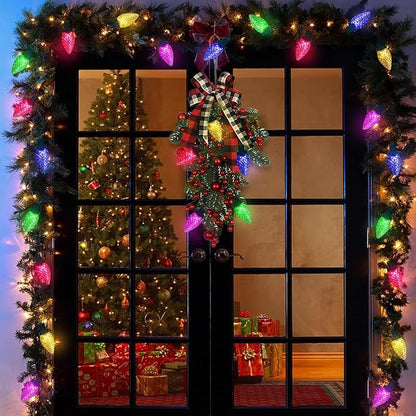C7 LED Christmas String Lights, 30 FT 50 Colorful Strawberry LED Bulbs, Hanging C7 Christmas Lights Indoor Outdoor for Xmas Tree Holiday Garden Patio Backyard Decor, Multicolor