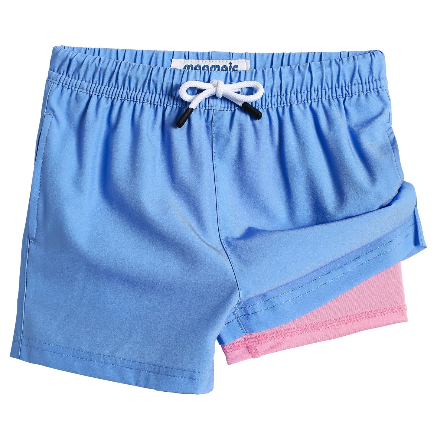 maamgic Boys Swim Trunks with Compression Liner Toddler Stretch Swim Shorts Quick Dry Swimming Trunks Boxer Brief 2 in 1 Beach Shorts Grey Blue Pink 8