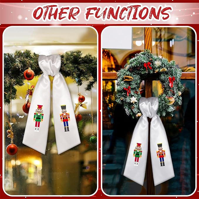 Wreath Sash for Front Door Wreath Satin Sash Blank Sashes Embroidery Monogram Yard Doorway Indoor Outdoor Wall Ribbon Bow Home Decor(Red, White,Nutcracker)