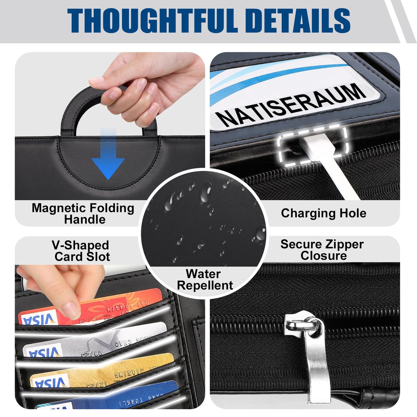 NATISERAUM Portfolio Binder 3 Ring Includes Pen and 5 Dividers with 10 Pockets, Padfolio Organizer with Zipper for Men and Women, Includes A4 Notepad for Business, School, Work