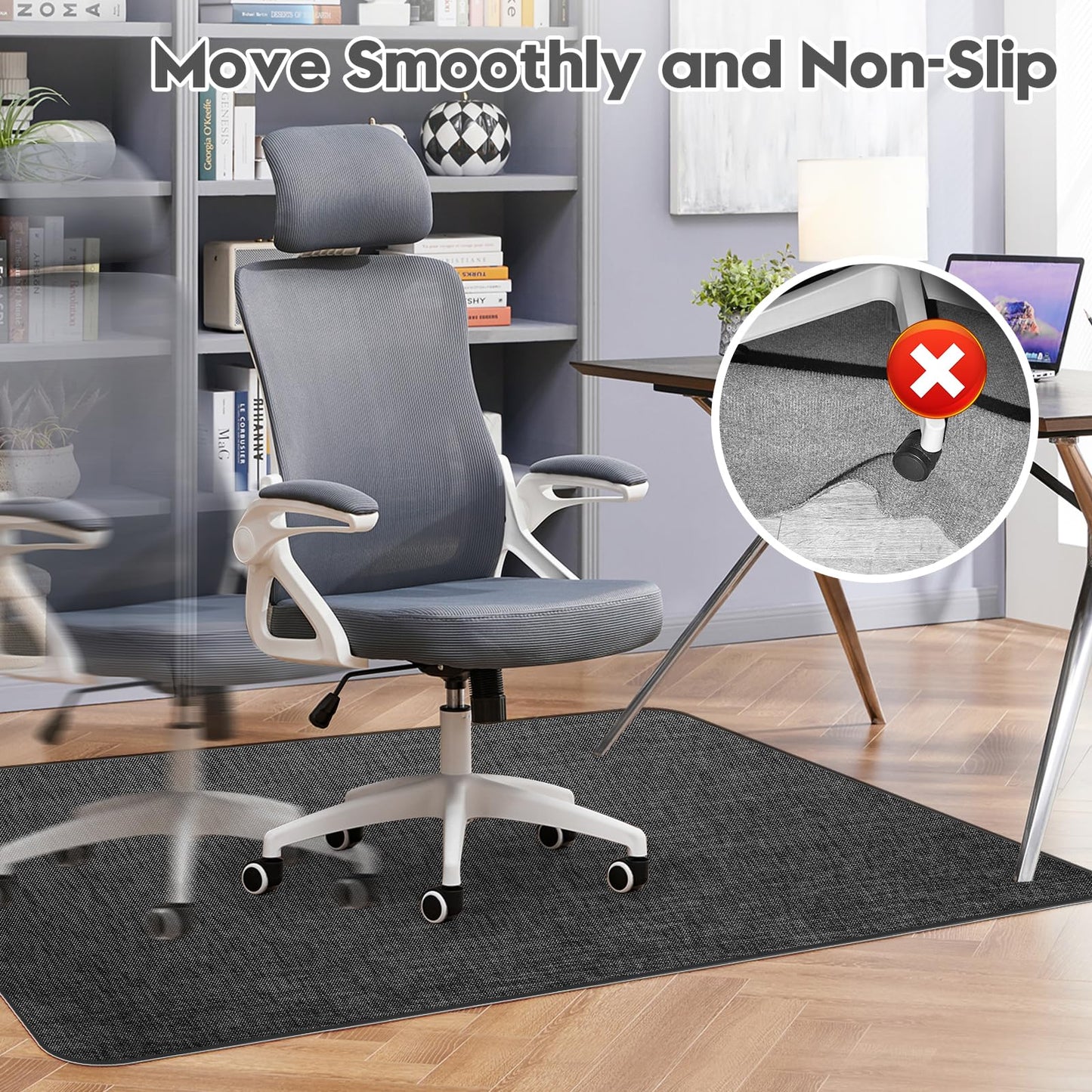 Sycoodeal Office Chair Mat for Hardwood & Tile Floor, 36" x 55" Heavy Duty Computer Gaming Chair Mat for Rolling Chairs Non-Curve, Anti-Slip, Floor Protector for Home Office (Black)