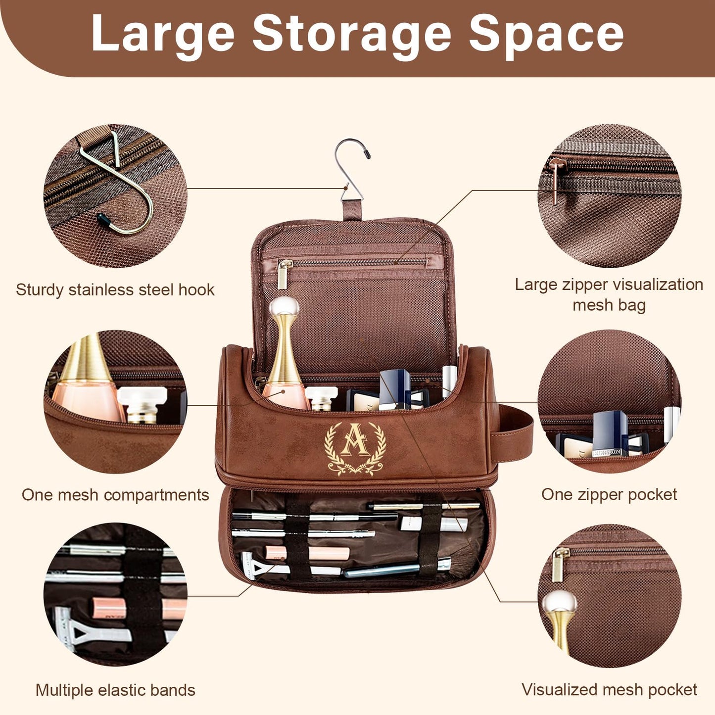 Groomsmen Gifts for Men Travel Toiletry Bag, Personalized Leather Toiletry Bag with Handle & Hook, Water Resistant Shaving Kit Bag for Wedding Party Bachelor Party Favors Bestman Gifts（C）