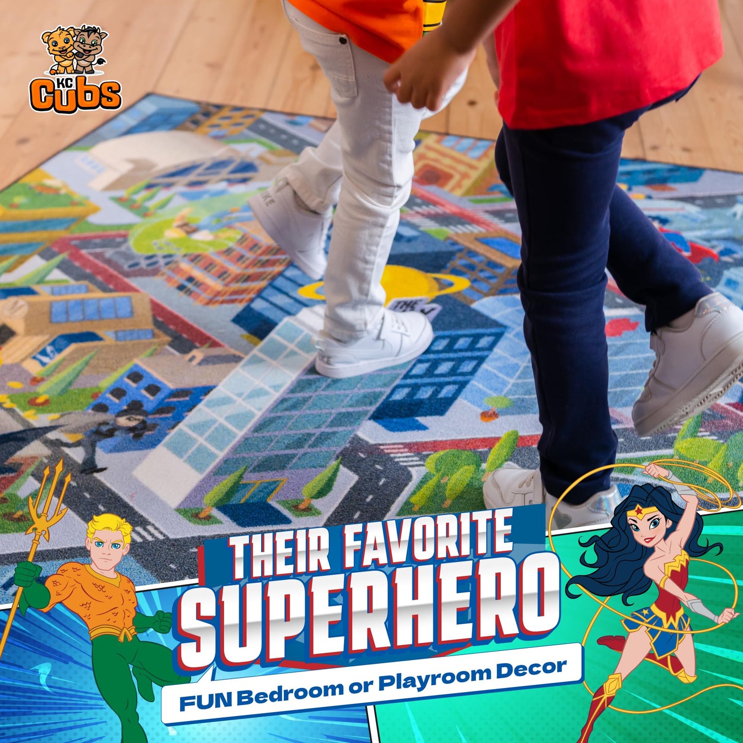 DC Comics Justice League Metropolis City Adventure Road Play Rug 3x5 | Kids Toy Car Play Mat Carpet for Toddler Classroom, Playroom & Baby Nursery