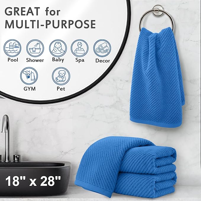 VOOVA & MOVAS Blue Hand Towels for Bathroom, 4 Pack Large 18"x28"