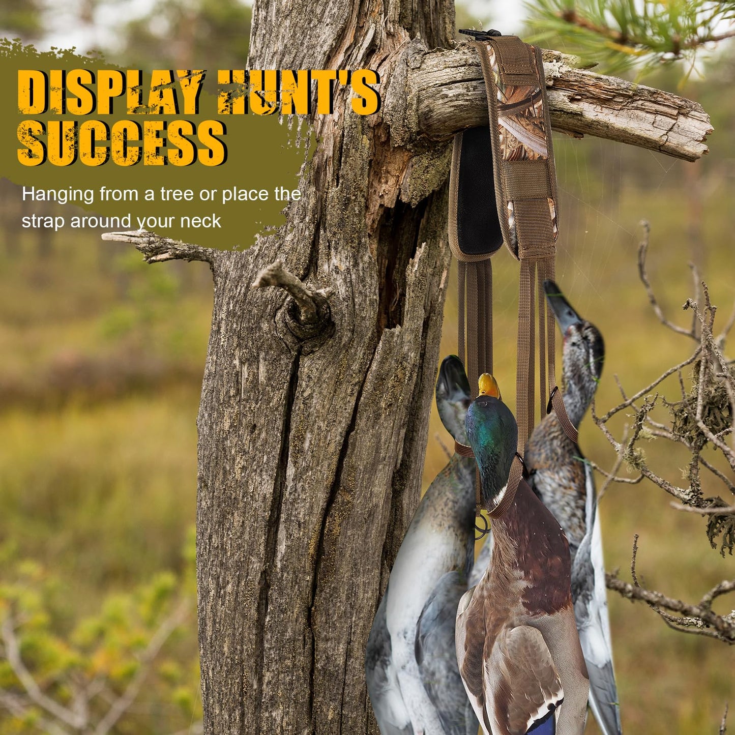 Datanly 4/2Pcs Duck Strap Game Carrier Duck Hunting Gear Camo Lanyard 12/8 Drops Waterfowl & Goose Hunting Accessories, Bird Call Lanyard Dove Strap Hanger, Outdoor Gear Hunter Gift(2 Pcs,8 Drops)