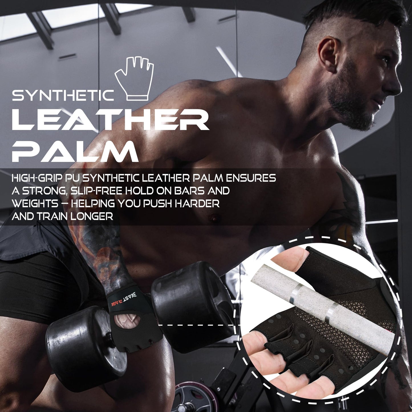 BEAST RAGE Workout Gloves for Men Gym Gloves for Weightlifting Women Fingerless with Palm Protection Padding, Breathable and Lightweight Weight Lifting Glove Cycling Pull Up (Black, S)