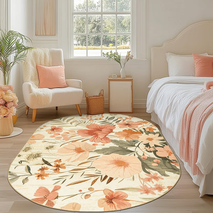 jinchan Renouveau Floral Area Rug 5x7 Oval Rug Living Room Washable Modern Oriental Flower Print Non Slip Carpet for Bedroom Dining Room Entryway Home Office Pink/Grey