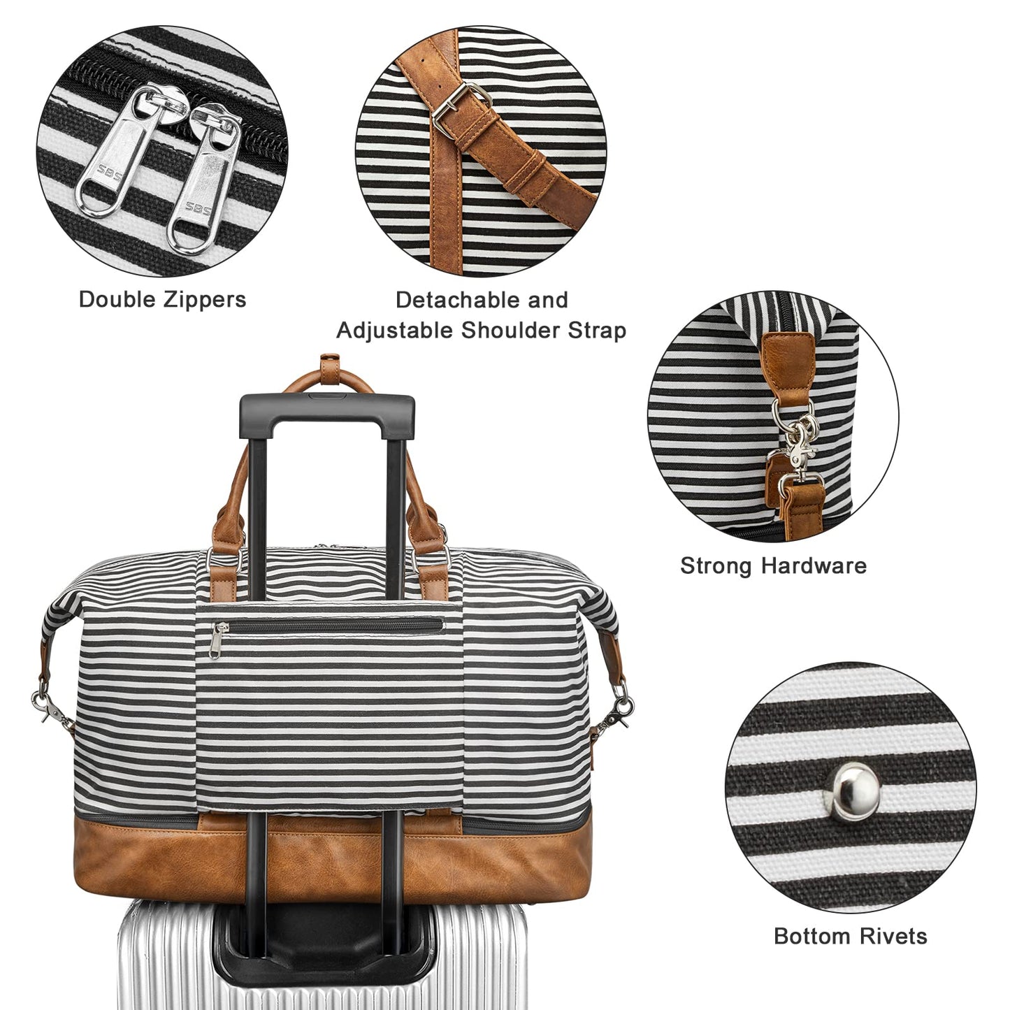 S-ZONE Weekender Bags for Women Men Travel Duffel Bags with Shoe Compartment Overnight Carry on Duffle Tote