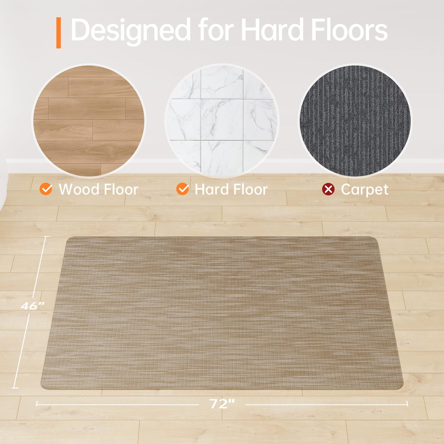 HOMEK Office Chair Mat, 46" x 72" Computer Chair Mat for Hardwood Floor, Non-Curve Anti Slip Hard Floor Protector for Rolling Chair, PVC Mat Desk Rug for Home Office
