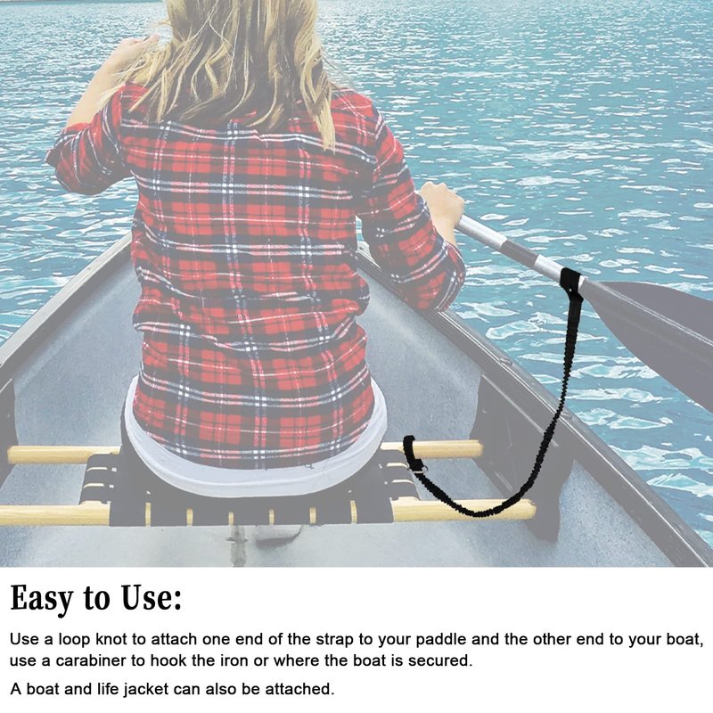 AIEX 2pcs Kayak Paddle Leash, 34-61 Inches Stretchable Paddle Straps with Carabiner Paddle Lanyard Stretch Kayak Rope for Canoe Boat Surf Board Fishing Rod