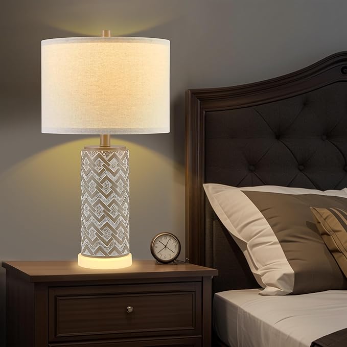 Kyrid Farmhouse Table Lamps Set of 2 with Night Light, Rustic Nightstand Lamps for Living Room and Bedroom (Bulbs Included)