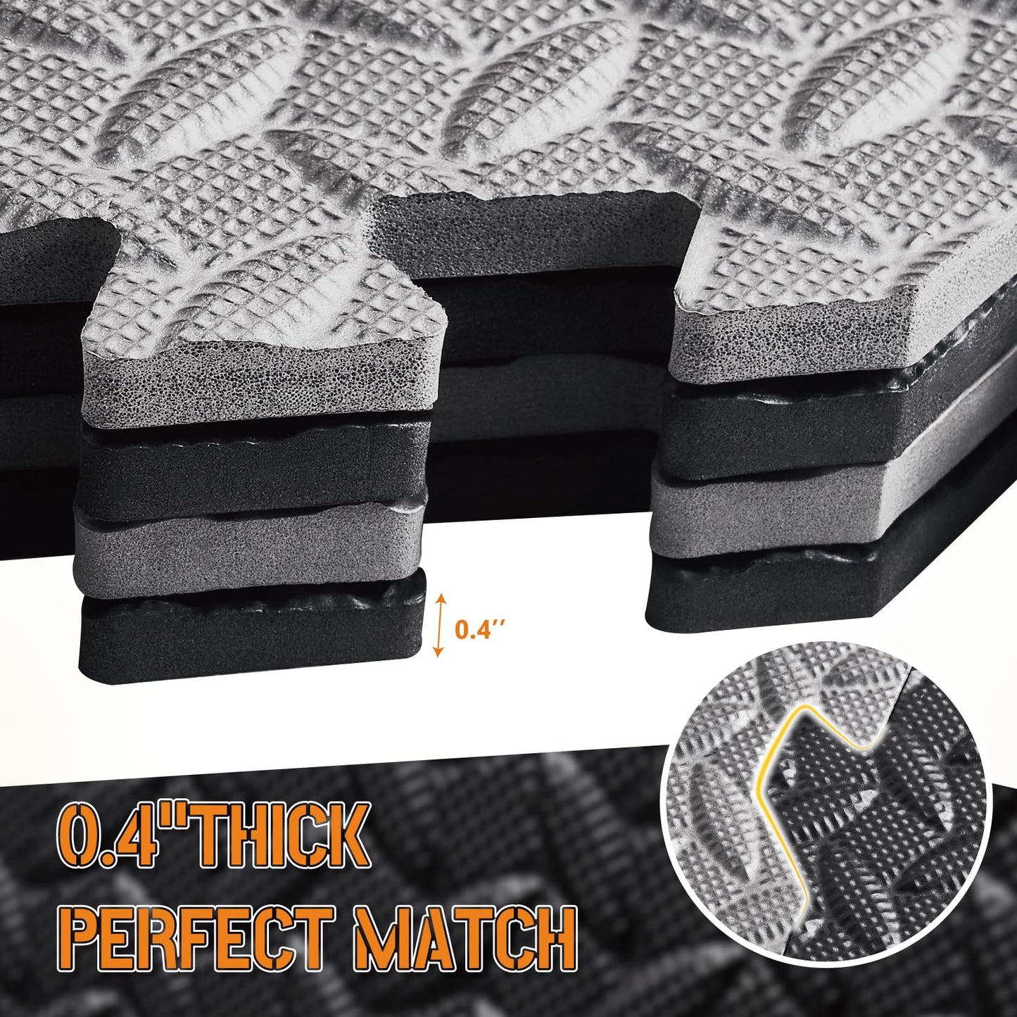GWT Interlocking EVA Foam Floor Tiles 24x24 Inch 0.4 Inch Thick Gym Flooring for Home Gyms Garages and Basements, 12 Pack Covers 48 Square Feet, Shock-Absorbing Easy Snap-Together Install