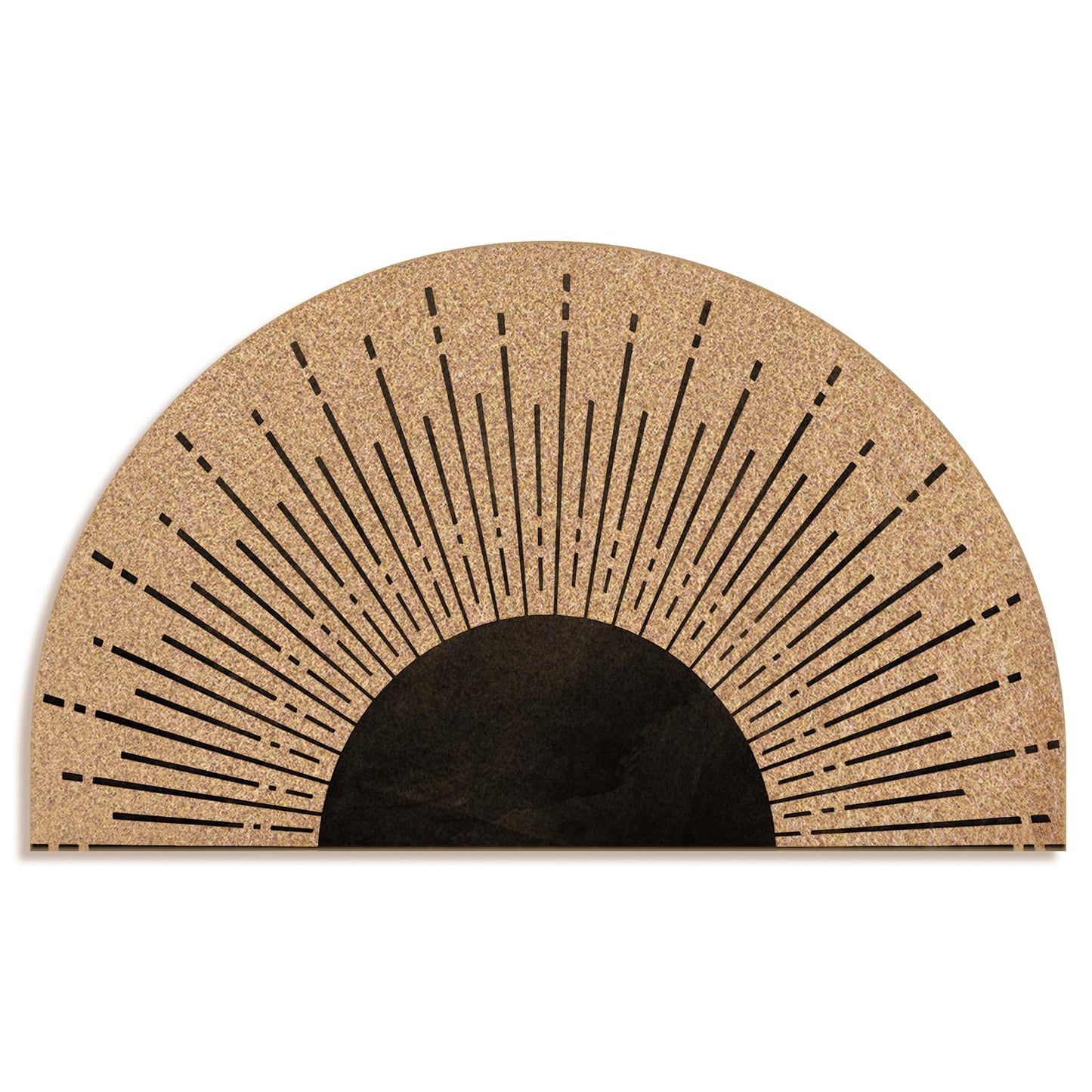 Mingnei Boho Sun Coco Coir Half Circle Door Mat for Home House Entrance, Abstract Minimalist Black Boho Sunshine Sunset Sunrise Floor Mats for Outdoor Outside Entryway 30x17 Welcome Mat