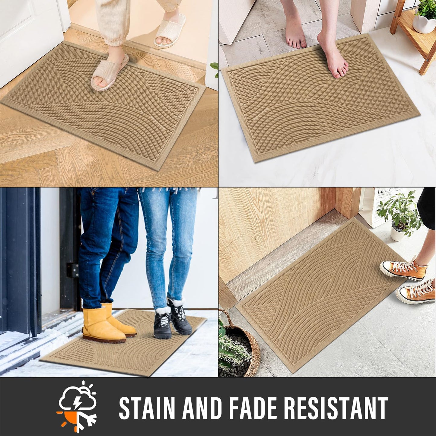 HIYARD Sturdy Front Door Mat, Absorbent Muddy Dirt Resist Welcome Door Mats Outdoor Indoor, Stain and Fade Resistant, Non-Slip Backing Entry Mat Low Profile Doormat for Entryway, 60×36, Beige