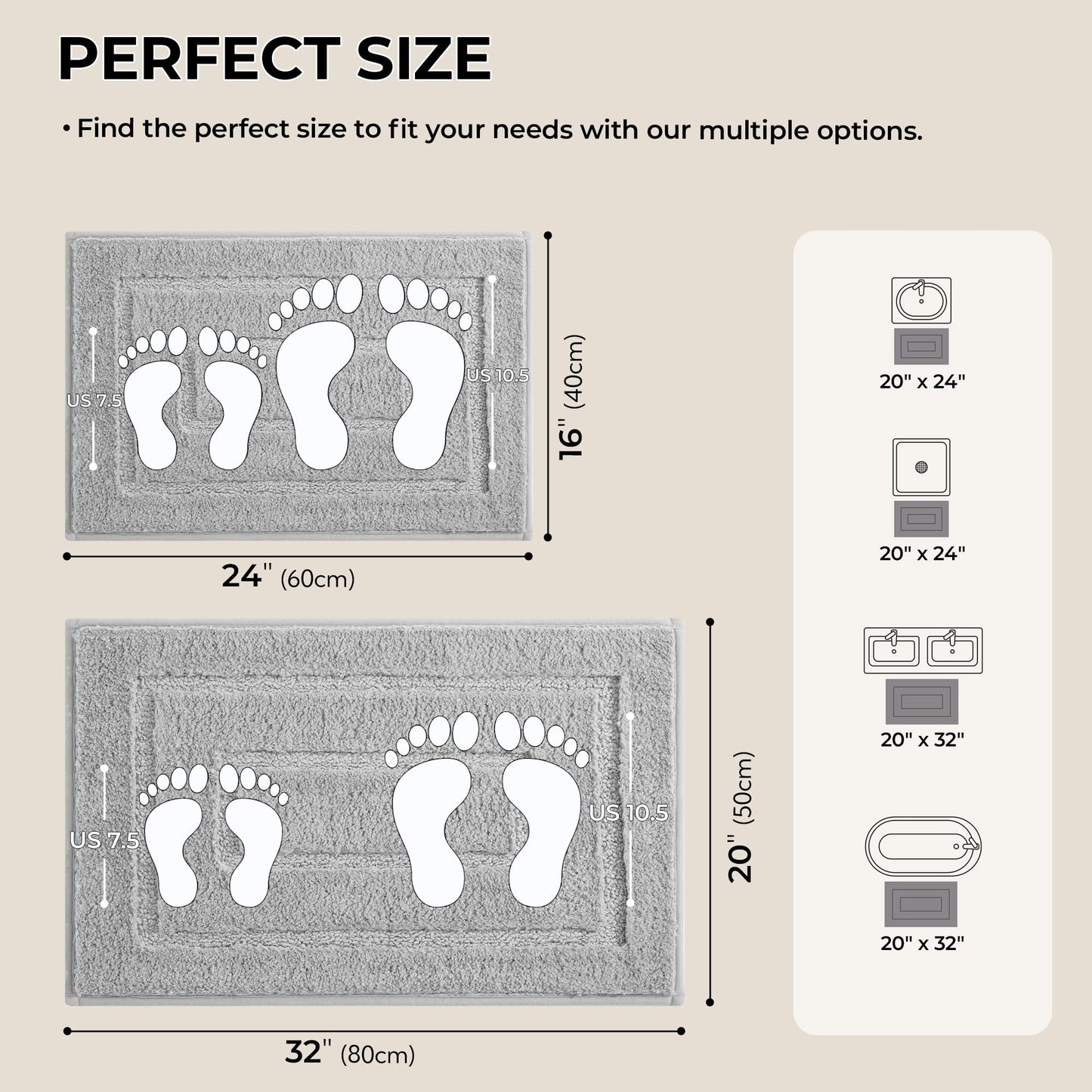 GRANNY SAYS Bathroom Rugs Sets 2 Piece,Soft Bath Mats for Bathroom, Bath Rugs Non Slip Washable, Absorbent Bath Rug for Tub, Shower and Toilet (Gray, 20" x 32" + 16" x 24")