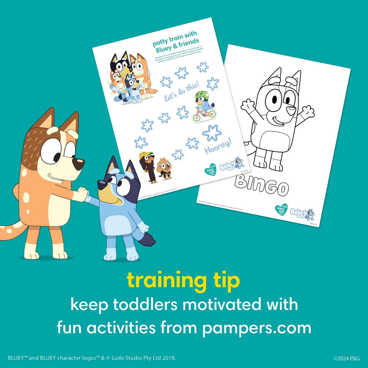 Pampers Training Pants - Easy Ups Boys & Girls Bluey - Size 3T-4T, 124 Count, Children's Potty Underwear (Packaging May Vary)