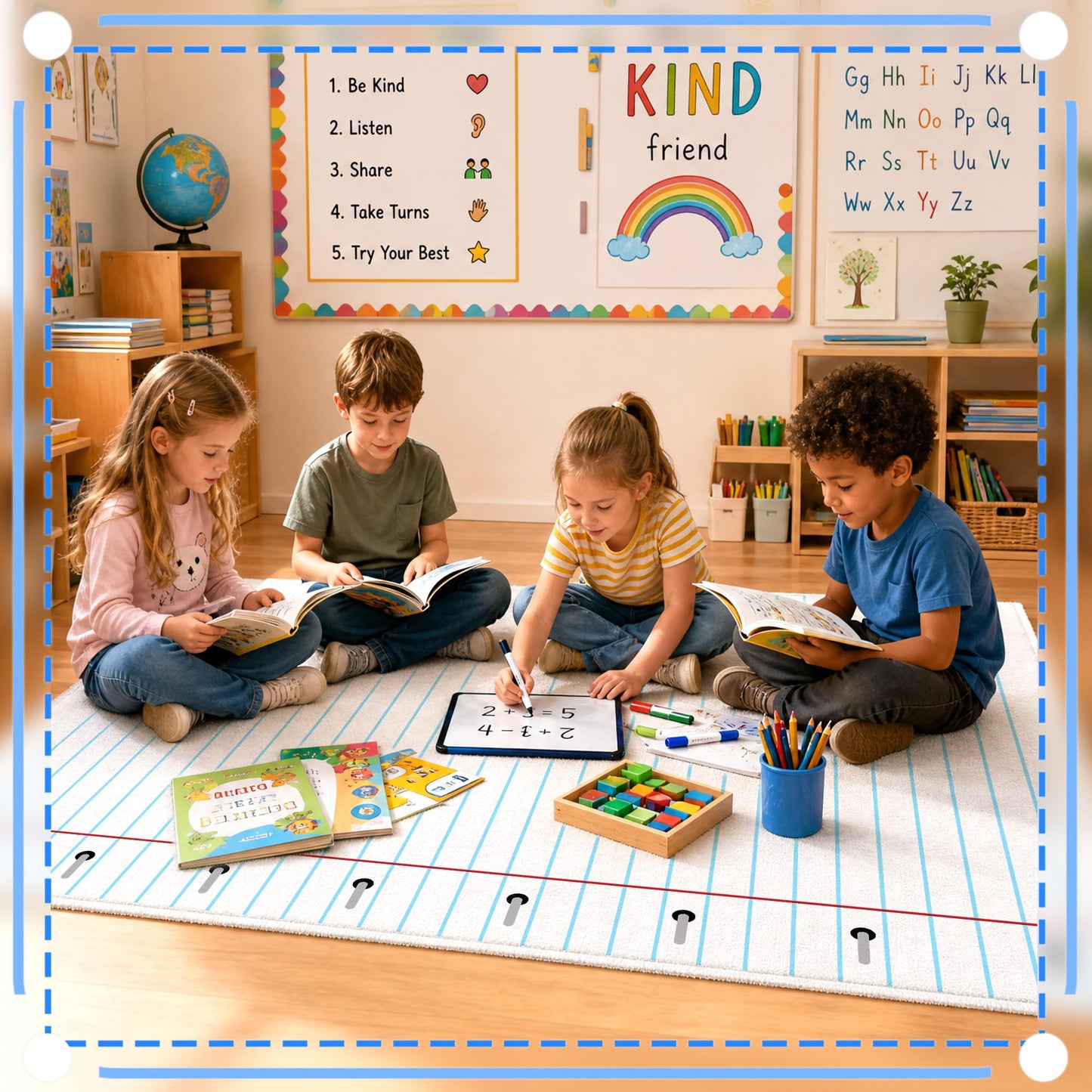 3.3 x 4 ft Calming Corner Kids Rug, Composition Notebook Back-to-School Toddler Carpet for Nursery, Homeschool & Playroom, Educational Soft Fluffy Reading Mat (Lined Notebook)