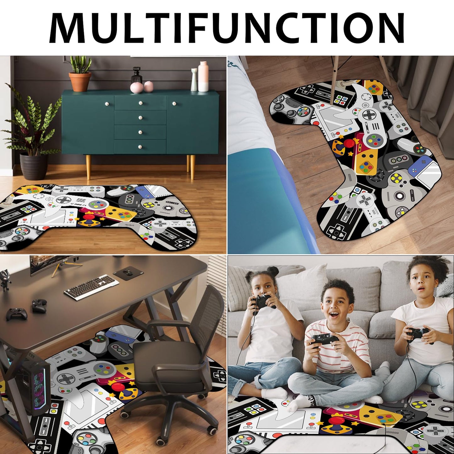Lacut Gaming Area Rugs, Teen Boys Game Controller Shape Carpet Gamer Rugs for Boy’s Bedroom, Non-Slip Gamepad Rug for Children Playroom Living Room Game Room (Gamepad 1, 60" x 40")