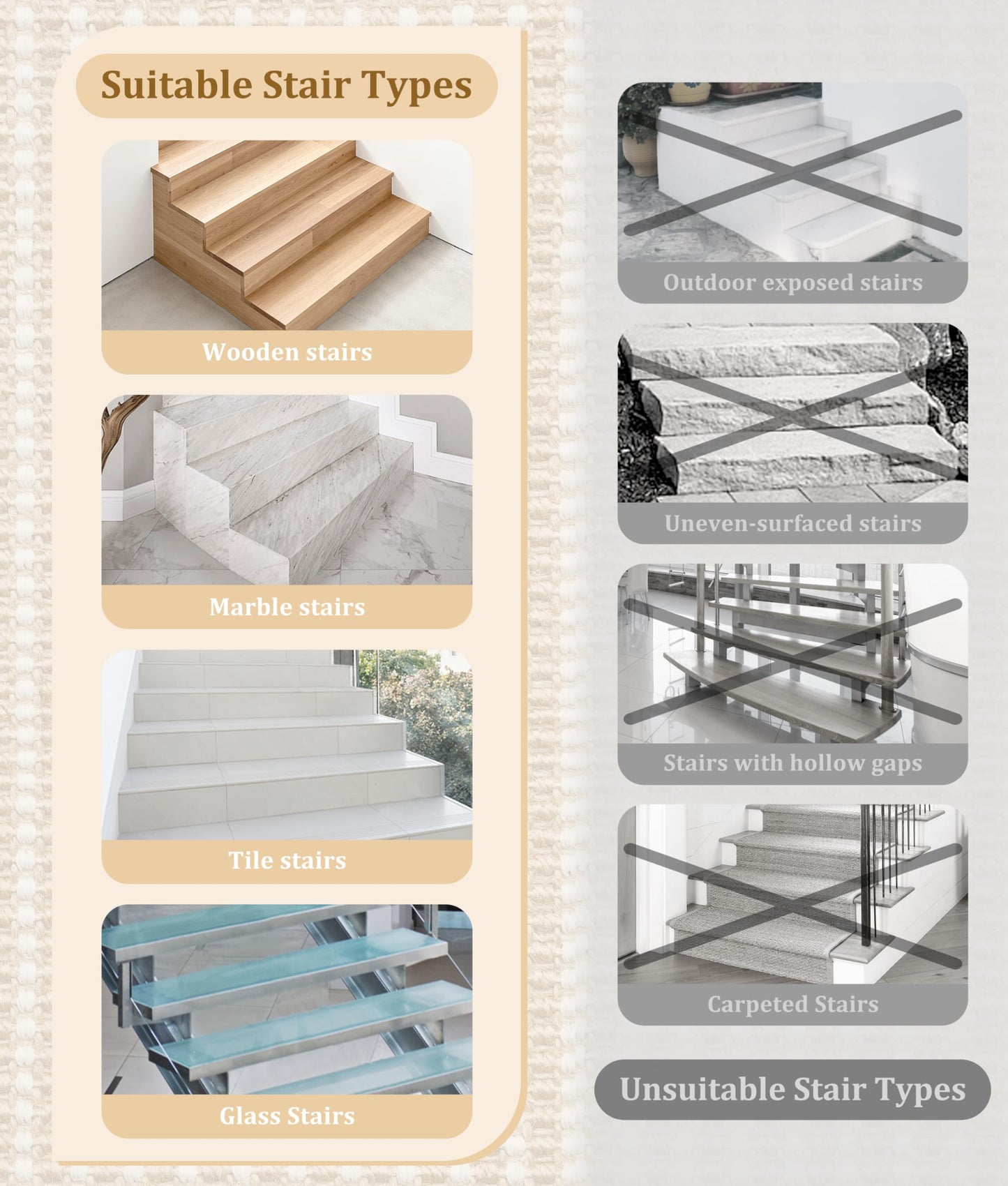 Bullnose Stair Treads for Wooden Steps: 14 Pack Bullnose Stair Carpet Treads Washable Non Slip Peel and Stick Carpet Runner for Wood Stairs 29.5"x9.5"x1.5" Beige and Natural
