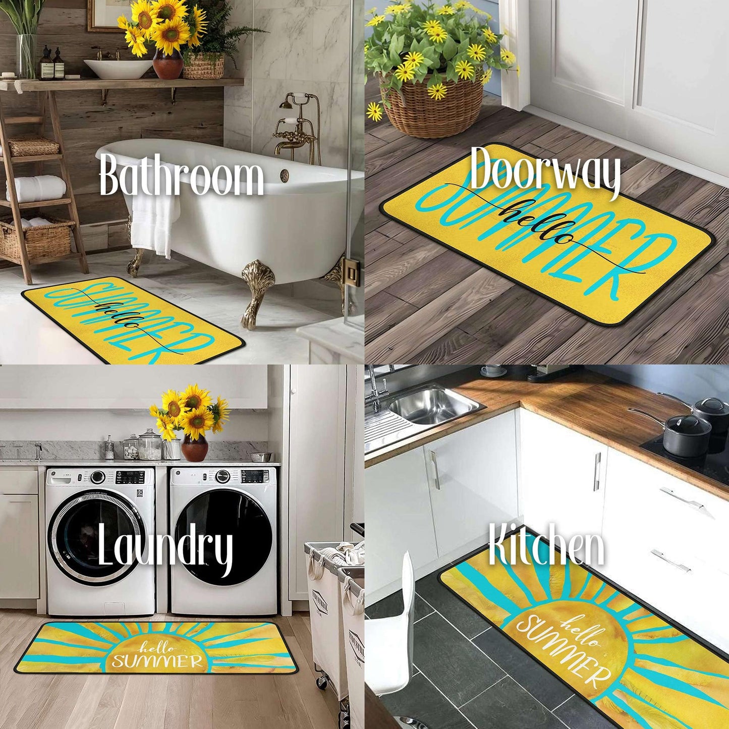 flippana Summer Kitchen Rugs and Mats for Floor, Summer Decorations for Home, 2 Pcs Non-Slip Backing Spring Summer Mat, Summer Decor Holiday Kitchen Rug Sets with Runner 17"x47.2"+17"x30"