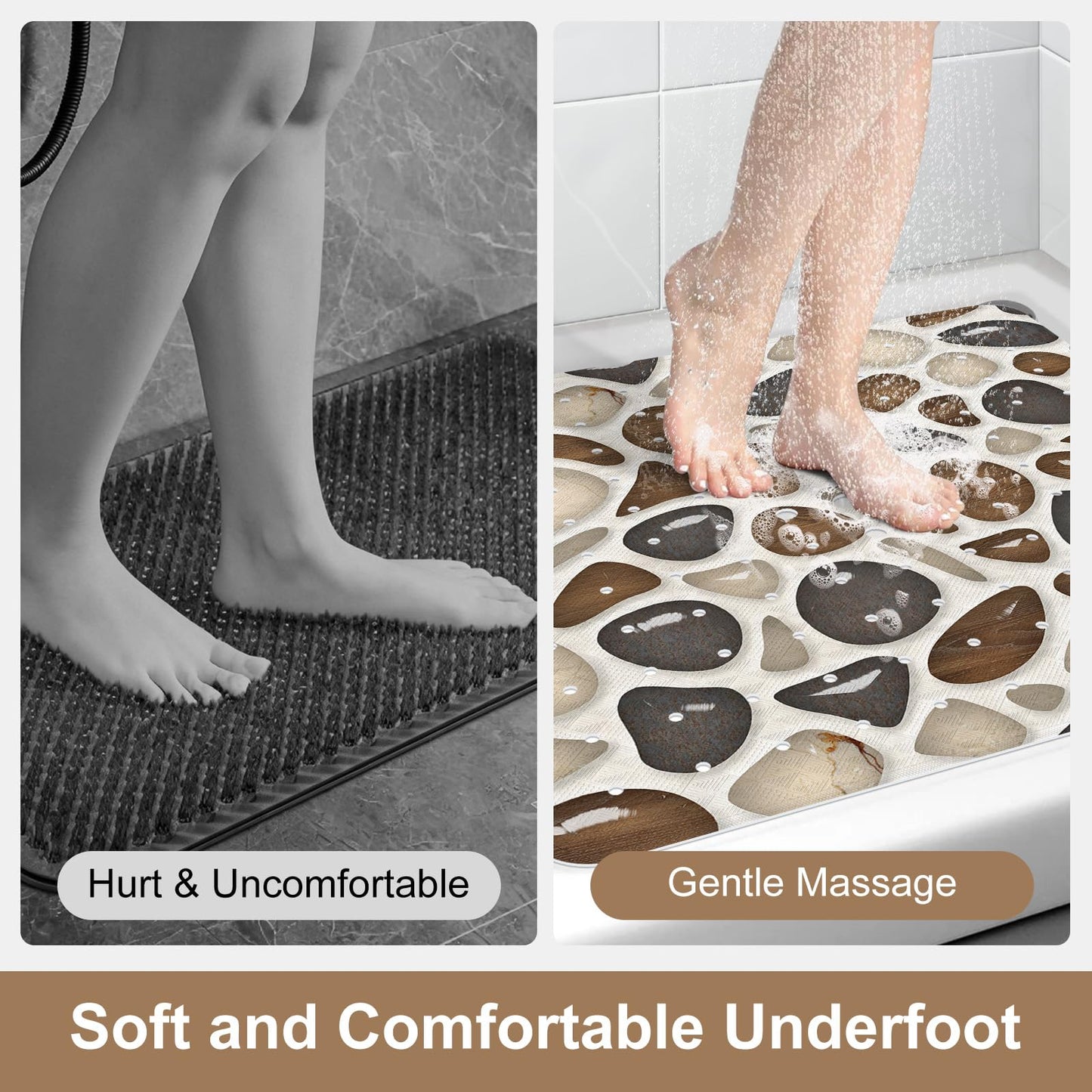 EIVINJE Square Shower Mat, 21x21 Inch Non Slip Shower Mats for Inside Shower Stall, Soft PVC Anti Slip Shower Mat with Sucion Cups, Machine Washable Bathroom Shower Floor Mat for Elderly Kids