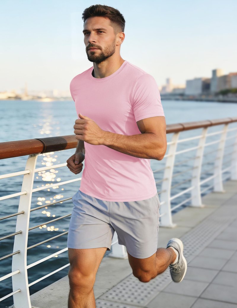 Mens Sun Shirts Quick Dry T-Shirt Short Sleeve Running Shirt Sun Protection Shirts Active Shirts Light Pink S