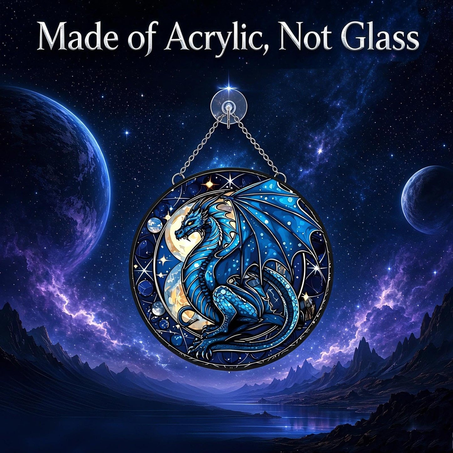 MATIHAY Cartoon Dragon Acrylic Window Hanging Ornament, Moon Dragon Wall Art Decor for Bedroom Birthday Party Supplies Halloween Christmas Decoration (Blue, 11.8"/30cm)