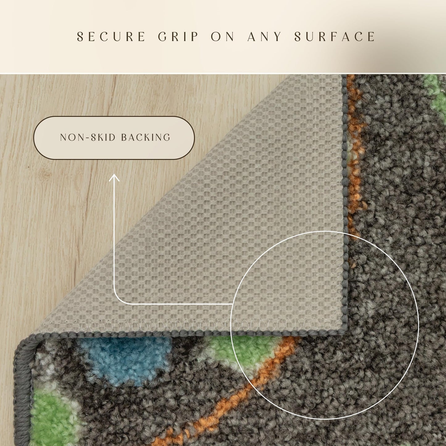 Maples Rugs Reggie Floral Runner Rug - Made in USA - Washable, Non Slip Indoor Carpet for Kitchen, Hallway, and Laundry Room, 2' x 6', Dark Grey