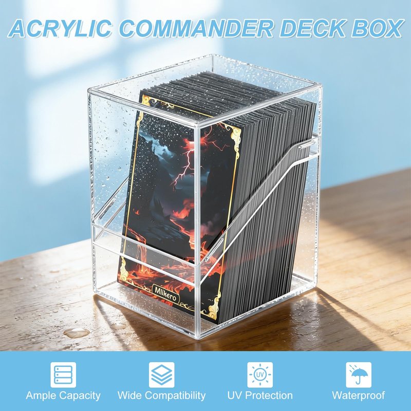 Mlikero Card Deck Cases, 6 Pack Acrylic Commander Deck Box Holding 100+ Sleeved Cards with 6 Dividers, Sturdy Card Storage Box Fit for MTG, TCG, Sports Cards (Clear&Black)