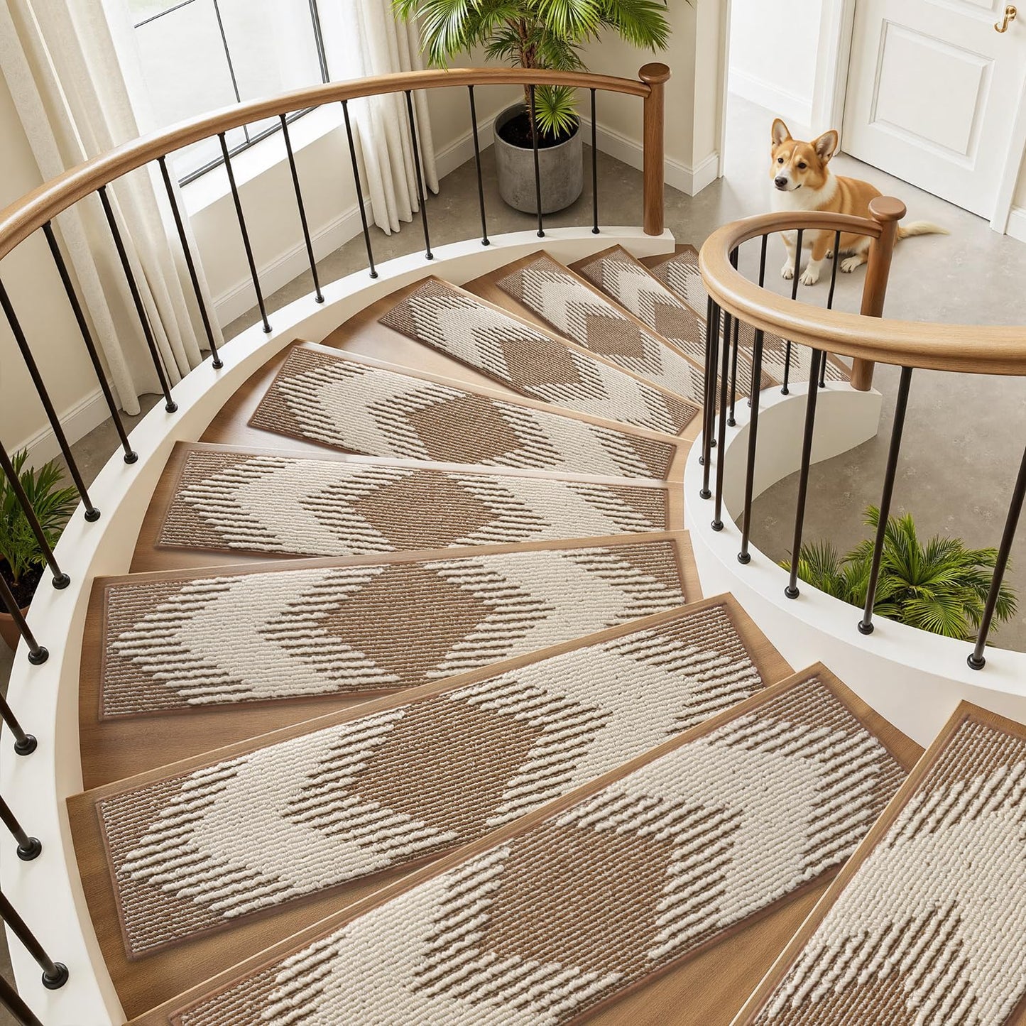 PADOOR 15PC Stair-Treads Non Slip, 3D Peel and Stick Stair Treads for Wooden Steps Indoor, Stair-Carpet Treads Washable Reusable Adhesive Stair-Runner Rugs for Kids and Dogs 8"x30" Brown