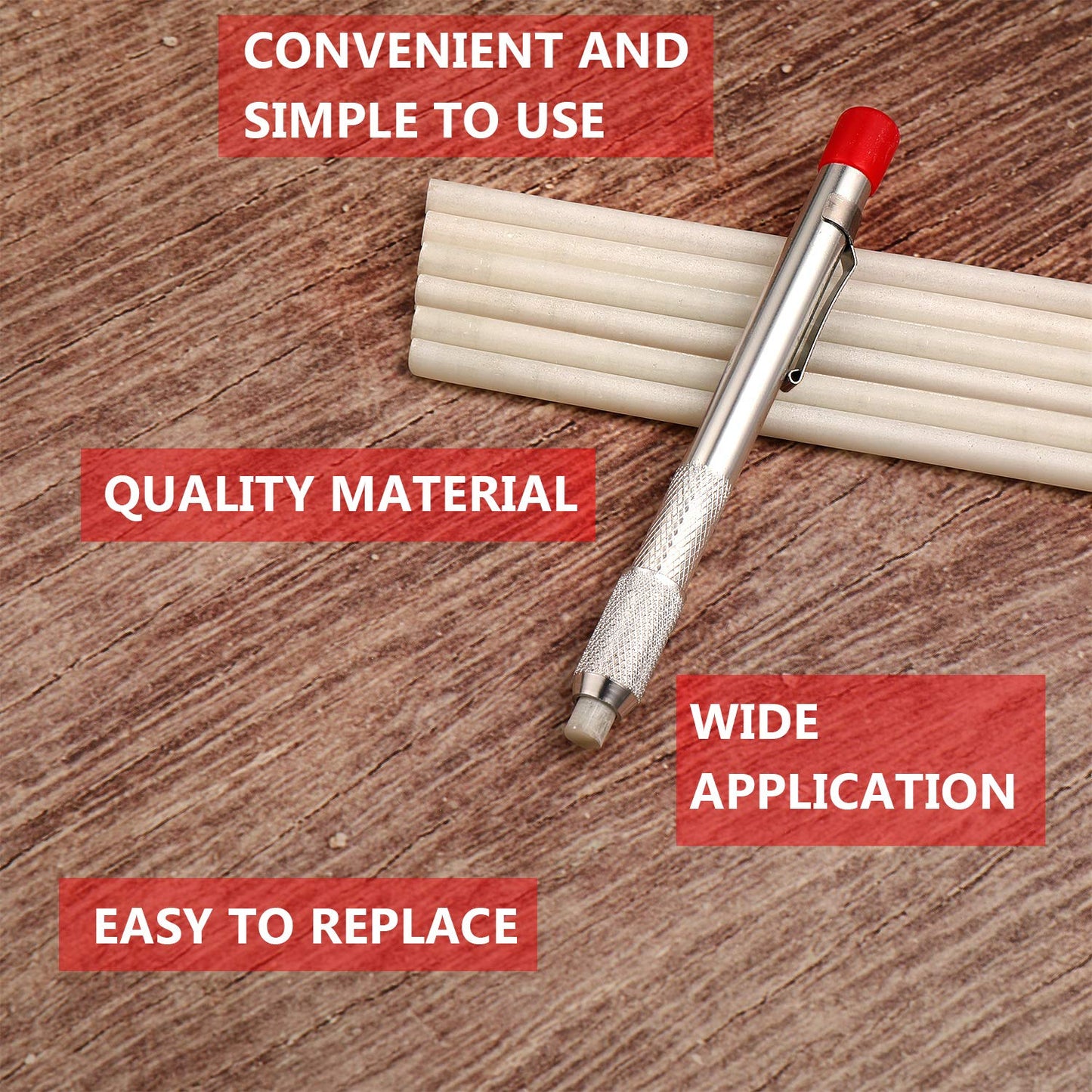 Mudder 2 Pieces Soapstone Pencil Holders Round Soapstone Marker Chalk Pencil with 12 Pieces Refills for Welding Tools and Markers Removable Markings on Metal, Aluminum, and Cast