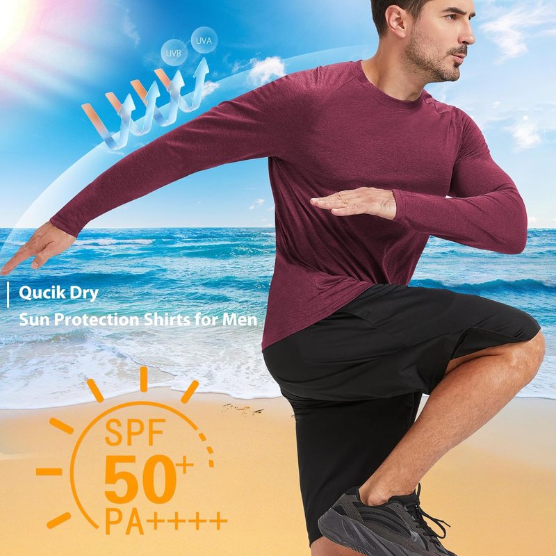 MLYENX Long Sleeve Workout Shirts for Men - UPF 50+ UV Protection, Quick Dry, Moisture Wicking | 7 Pack