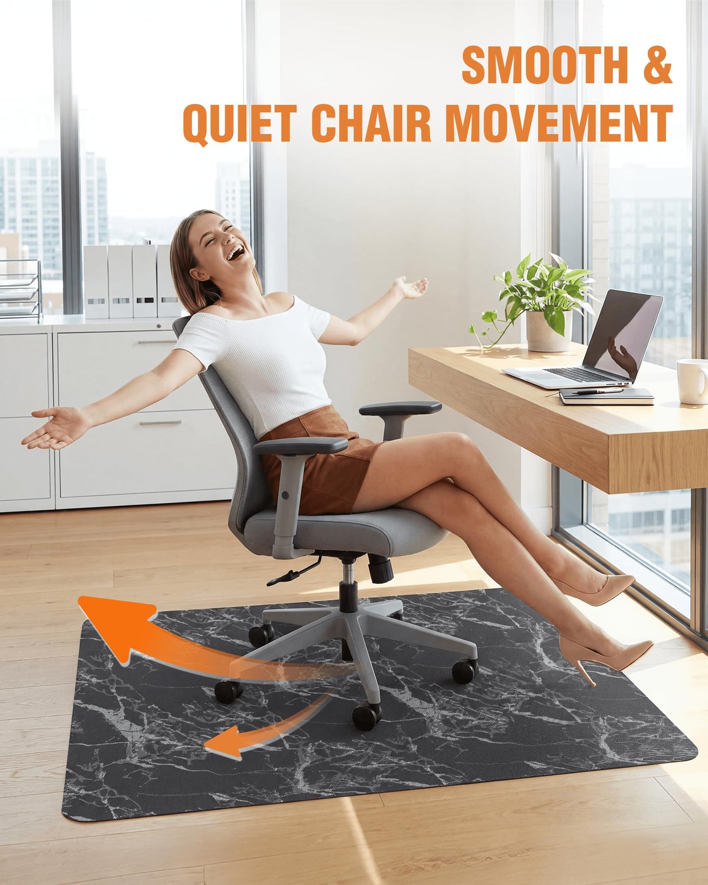 Carvapet Luxury Carrara Marble Office Chair Mat for Hardwood Floor - 36x48 Inch Acoustic Noise-Dampening Desk Carpet, Smooth Glide Heavy Duty Floor Protector for Rolling Computer Gaming Chairs