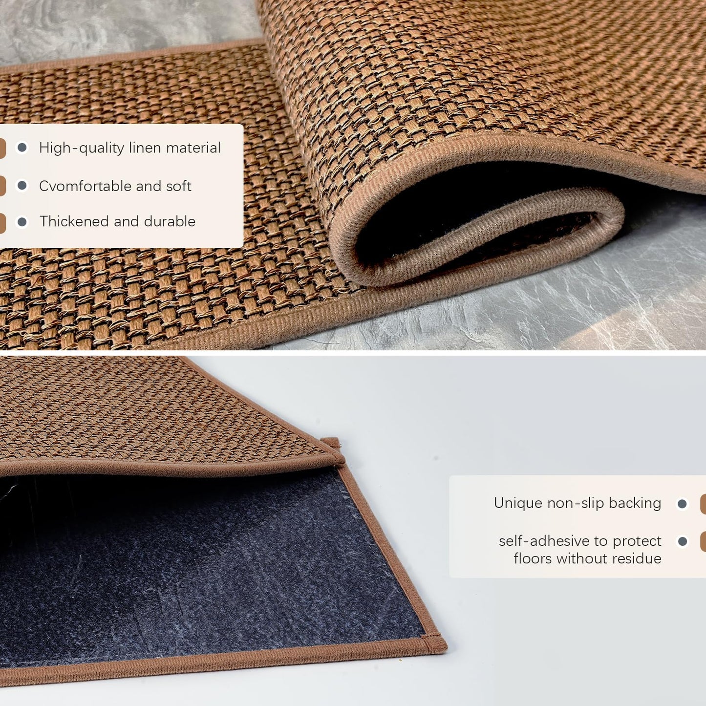 DOPLUSDO Non Slip Stair Treads for Wooden Steps, Stair Runners Indoor, 15 PCS 8" x 30" Natural Linen Carpet Stair Treads, Self-Adhesive Washable Backing for Kids Elders and Pets, Coffee