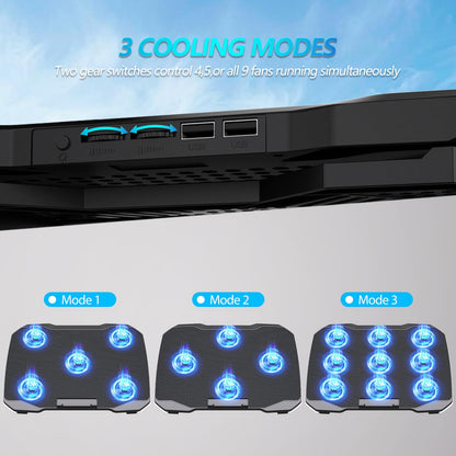 AIMIUZI Laptop Cooling Pad, Gaming Laptop Cooler with 9 Quiet Fans, Laptop Cooling Stand for 12-17 Inch, Laptop Computer Fan with 5 Height Adjustable,2 USB Ports,1 Phone Stand