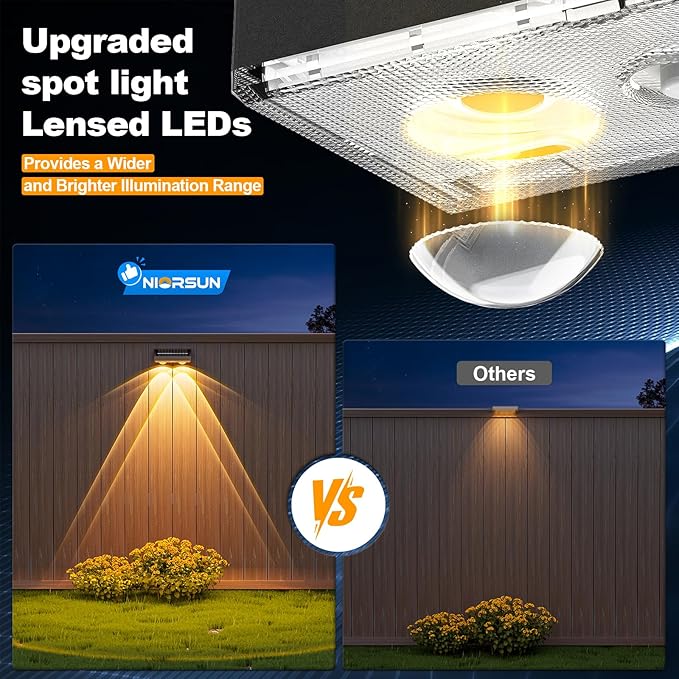 NIORSUN Solar Fence Lights,8 Pack Deck Light,Led Lights Warm White Outdoor Wall Lights,IP45 Solar Powered Light Waterproof for Backyard/Pool/Railing/Patio/Porch/Step/Outside/Garden (Black)