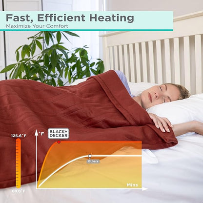 BLACK+DECKER Heated Blanket Electric Throw, Fleece Electric Blanket, Heating Blanket with 4 Heating Levels, 3H Timer, Auto Shutoff, Fast Heating (50x60 inches, Chocolate)