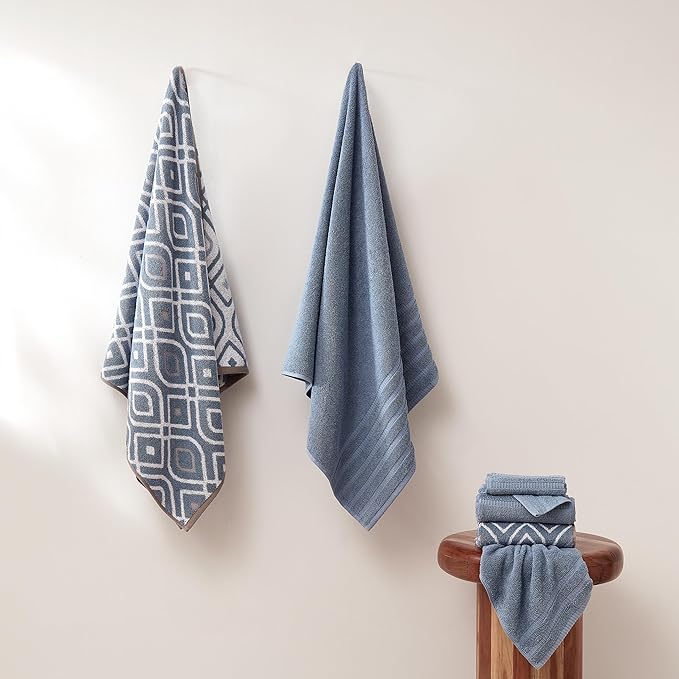 Modern Threads Oxford 6-Piece 100% Cotton Towel Set – Yarn Dyed Jacquard &
