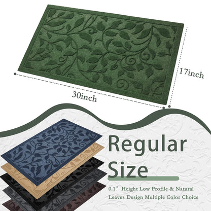 VivaNest Green Leaves Ivy Scroll Outdoor Indoor Entrance Door mat, Durable Absorbent Mud Scraper Mat for Front Door, Thick Natural Rubber Back, Easy Clean Entryway Welcome Mat 17x30 Inch, Low Profile