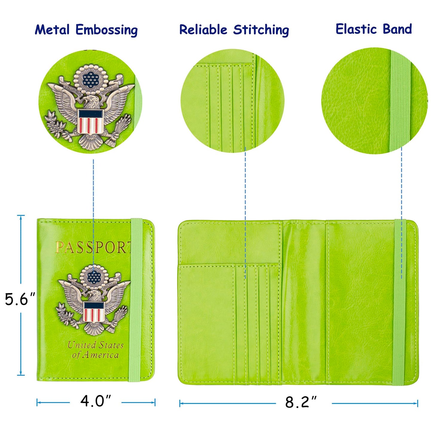 TOURSUIT RFID Blocking Passport Holder for Women Men, Leather Passport Travel Wallet with 3D Metal Badge, Travel Document Holder Cover Accessories (Green)