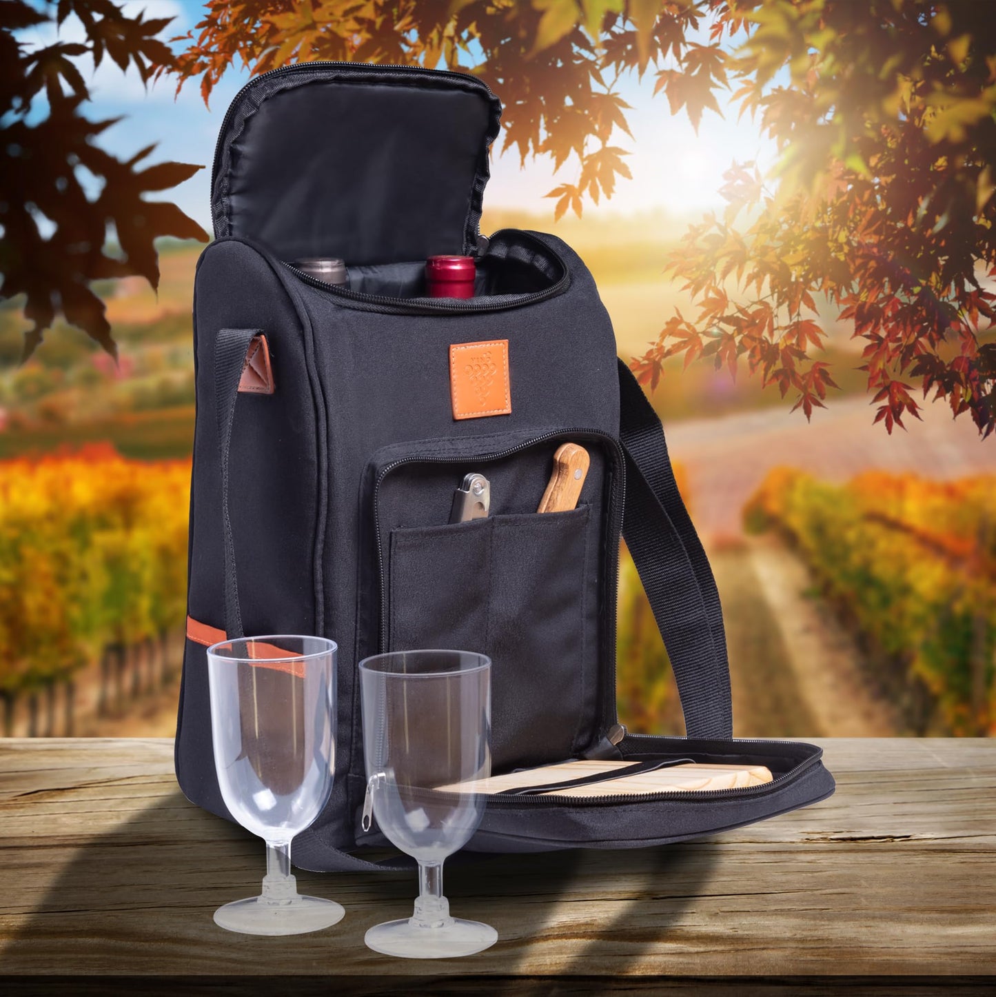Chris's Stuff Wine Bag 2 Bottle Wine Tote Carrier, Insulated Padded Wine Cheese Cooler Bag With Handle and Adjustable Shoulder Strap for Picnic, Party, Dinner, Travel, Gift for Men and Women, Black
